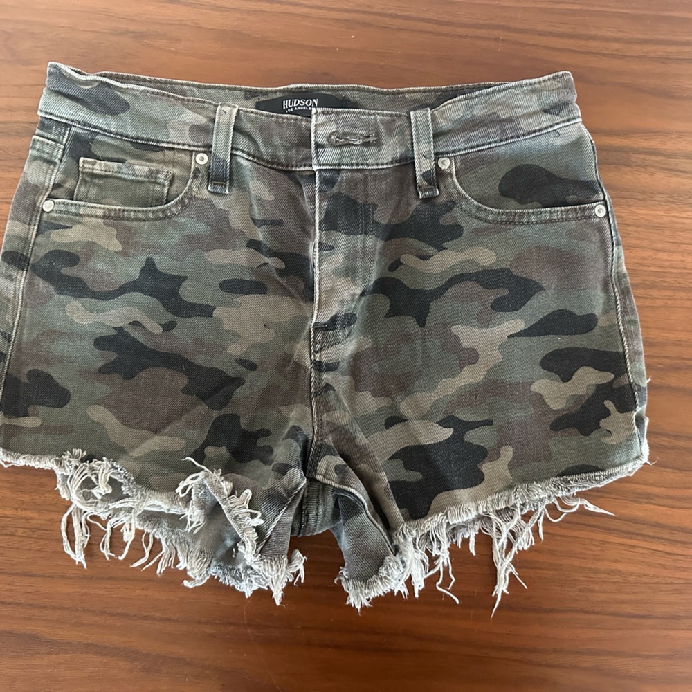 Hudson Camouflage Frayed Denim Shorts